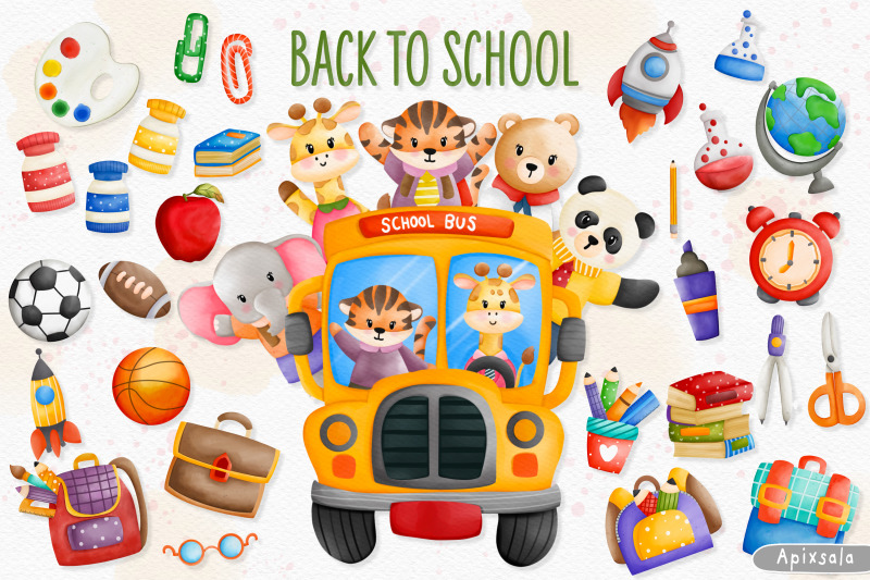 watercolor-back-to-school-and-animals-clipart