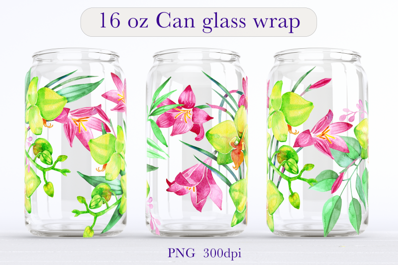 tropical-flower-libbey-glass-can-wrap-png-sublimation-design