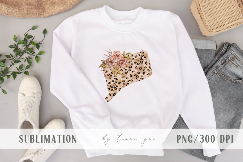 floral-connecticut-state-map-sublimation-clipart-png-file