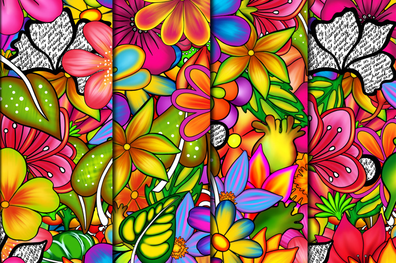 doodle-flowers-seamless-patterns-and-elements