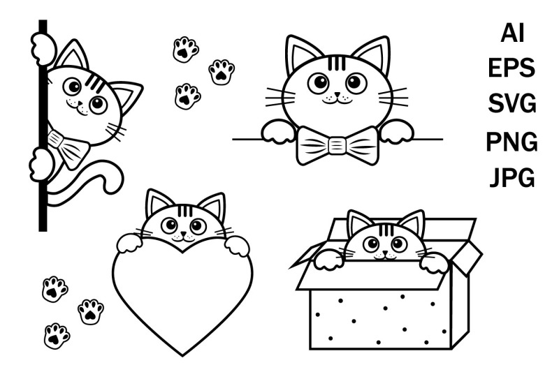 bundle-cute-cat-svg-for-print-clipart-doodle