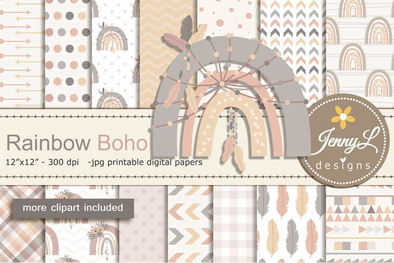 rainbow-boho-digital-papers-and-clipart
