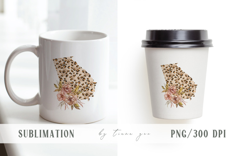 floral-georgia-state-map-sublimation-clipart-png-file