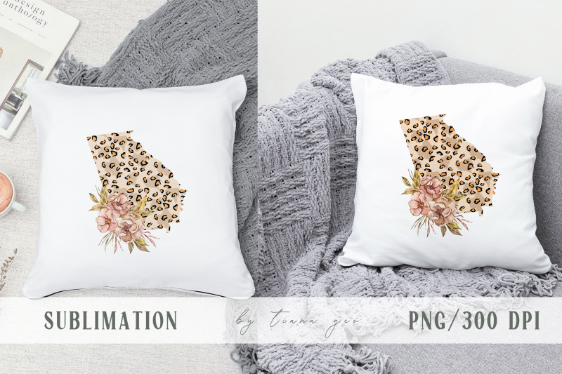 floral-georgia-state-map-sublimation-clipart-png-file