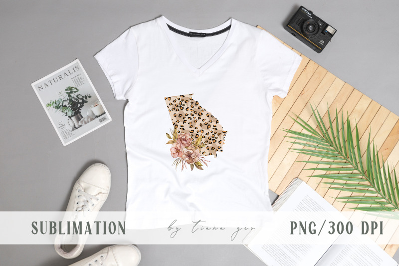 floral-georgia-state-map-sublimation-clipart-png-file