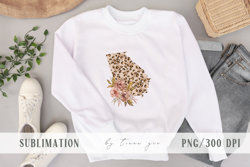 floral-georgia-state-map-sublimation-clipart-png-file