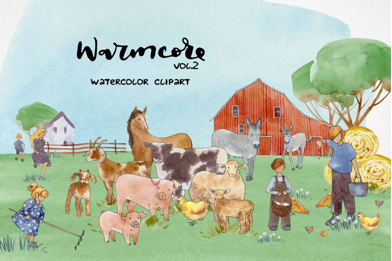farm-animal-clipart-watercolor-kids-clip-art-cottagecore-country