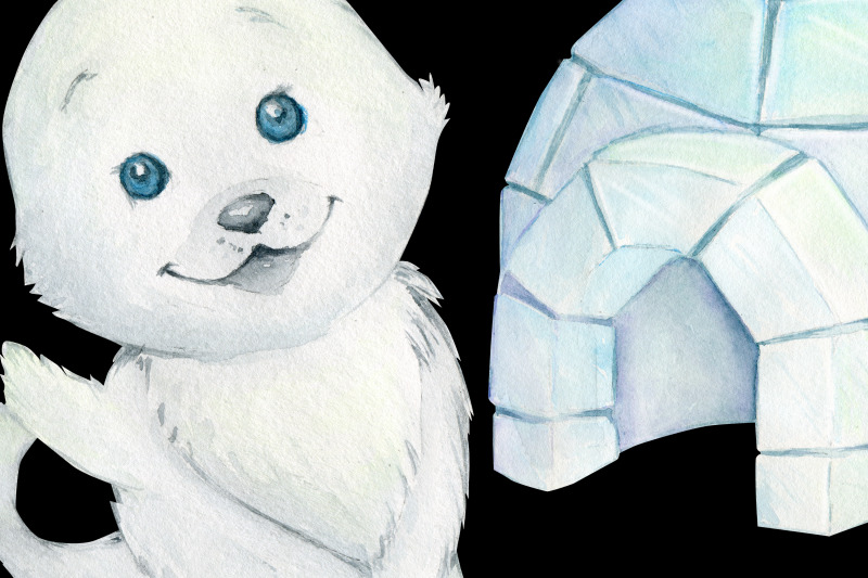 watercolor-snowflake-polar-bears-penguin-penguins-digital-paper-cl