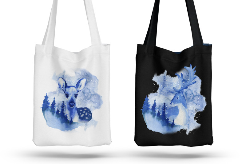 blue-christmas-winter-forest-sublimation-bundle-png