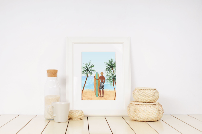 watercolor-beach-clipart-surf-travel-clip-art-summer-trip-palm-tree