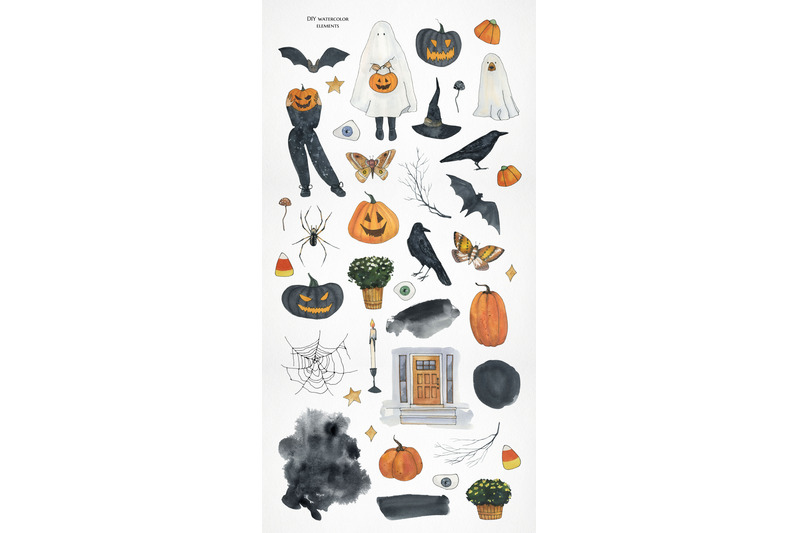 halloween-fall-clipart-watercolor-pumpkin-clip-art-kawaii-ghost-png