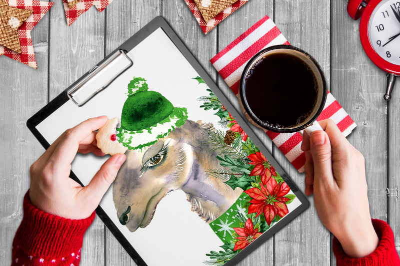 watercolor-llama-christmas-clipart-sublimation-designs