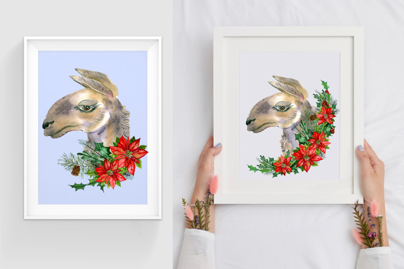 watercolor-llama-christmas-clipart-sublimation-designs