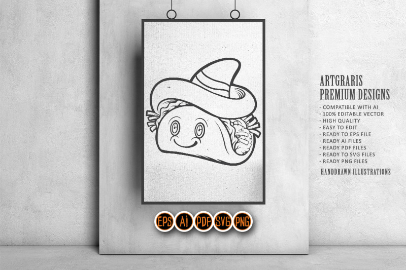 funny-delicious-tacos-restaurant-monochrome-svg