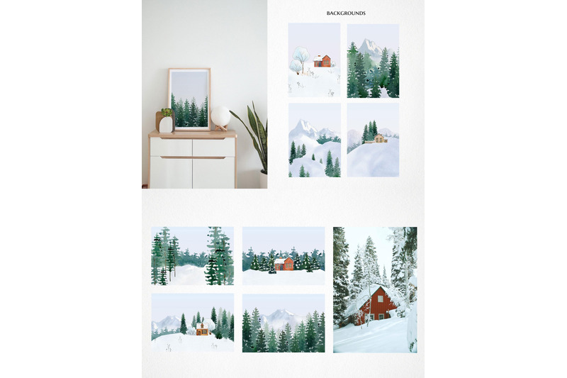 winter-cottage-village-clipart-watercolor-forest-house-animal-people