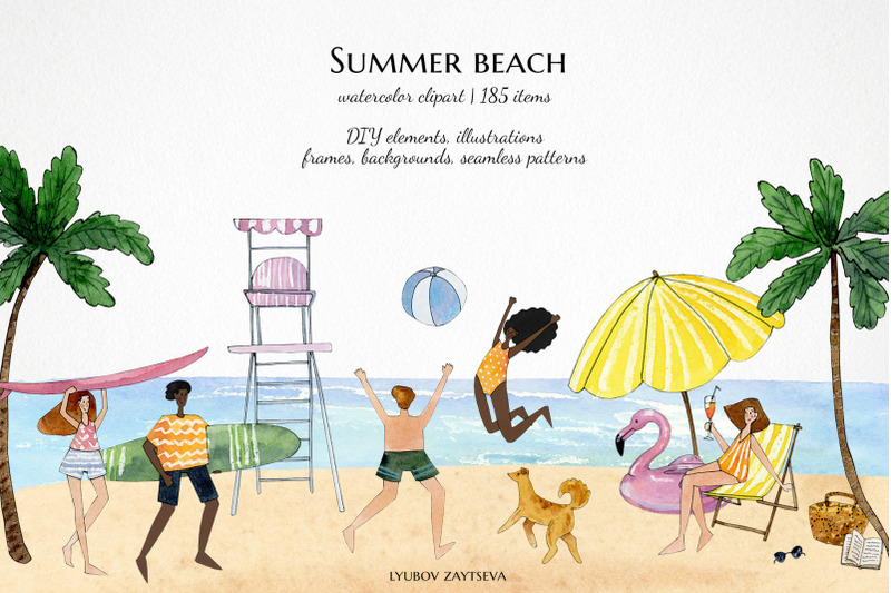 watercolor-people-on-summer-beach-scene-creator-clipart-hawaii-ocean