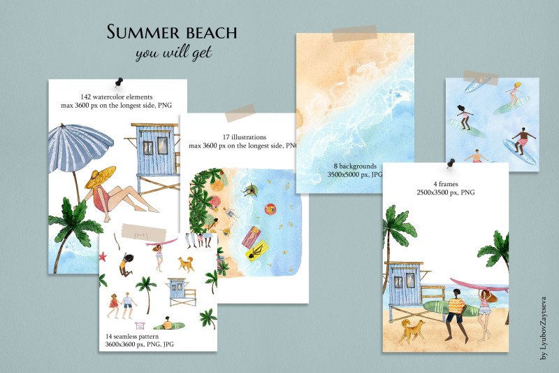 watercolor-people-on-summer-beach-scene-creator-clipart-hawaii-ocean