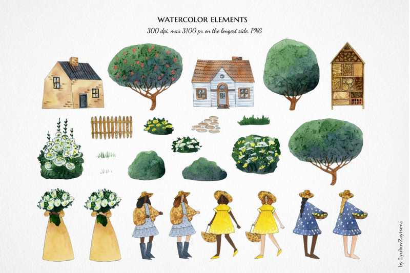 black-girl-in-fairy-garden-with-insect-watercolor-clipart-cute-houses