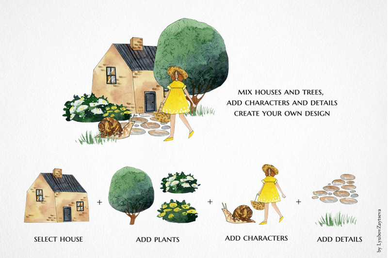 black-girl-in-fairy-garden-with-insect-watercolor-clipart-cute-houses