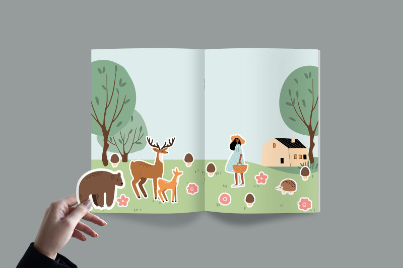 cute-woodland-animals-and-girls-clipart-forest-scene-vector-png