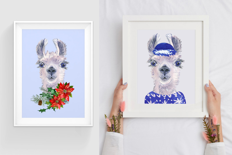 watercolor-llama-christmas-clipart-sublimation-designs