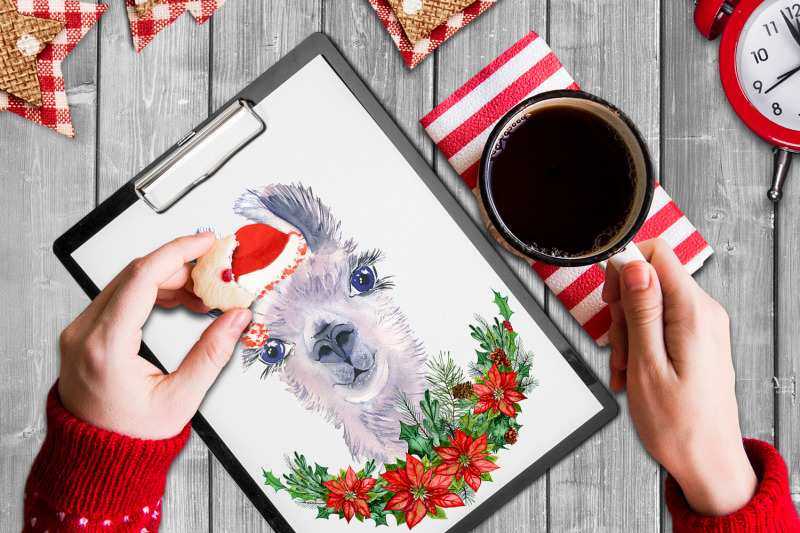 watercolor-llama-christmas-clipart-sublimation-designs