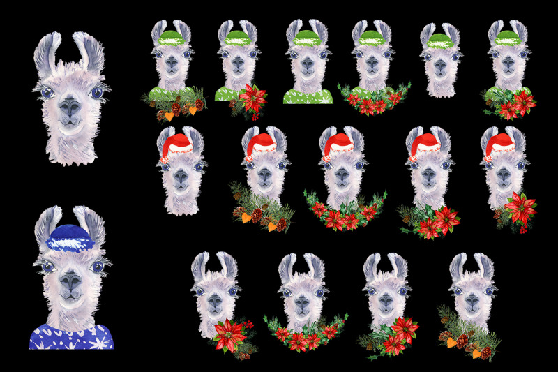 watercolor-llama-christmas-clipart-sublimation-designs