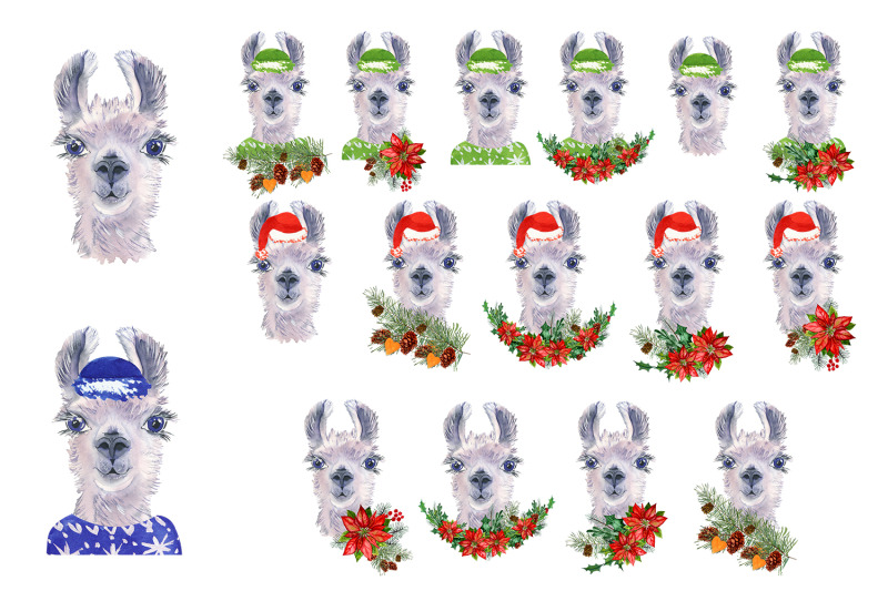 watercolor-llama-christmas-clipart-sublimation-designs