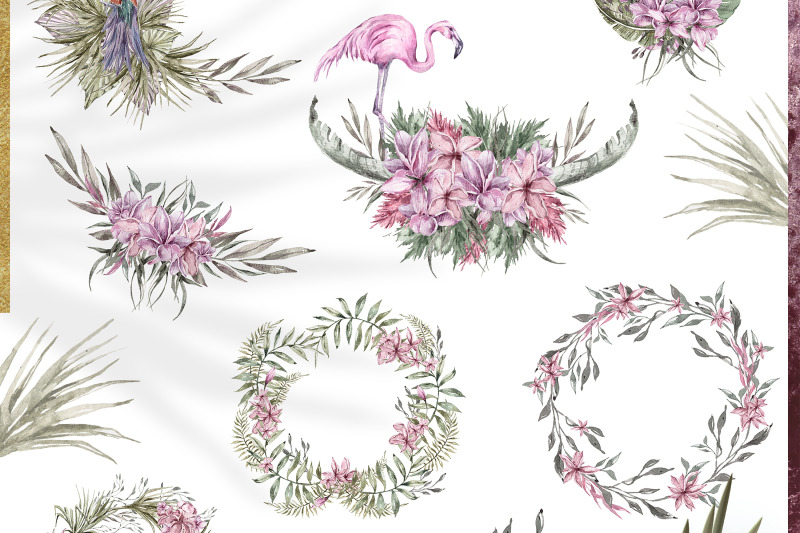 watercolor-tropical-wreath-clipart-sublimation-bundle