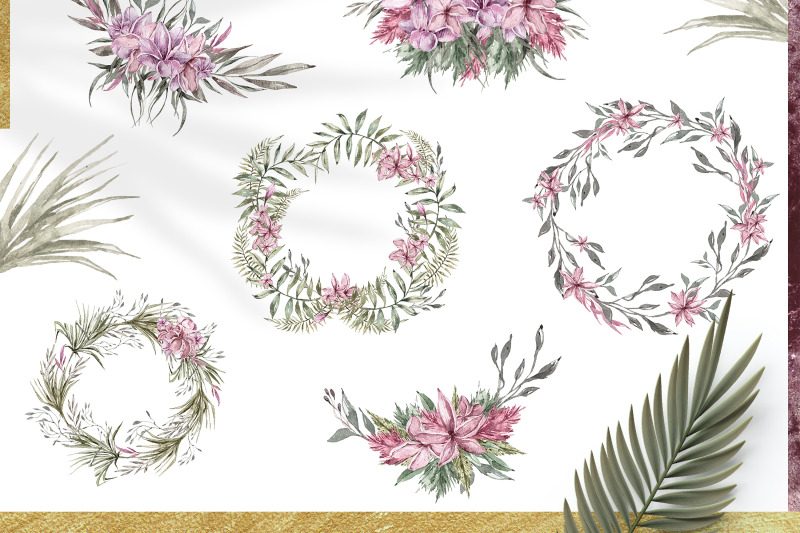 watercolor-tropical-wreath-clipart-sublimation-bundle