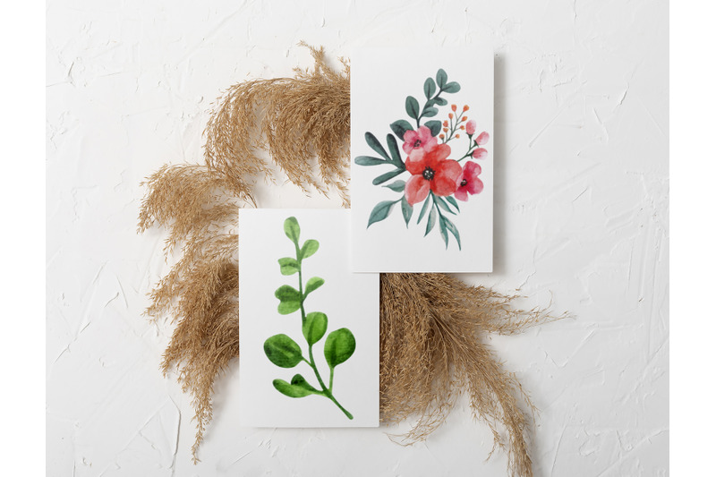 pack-of-watercolor-leaves-and-flowers