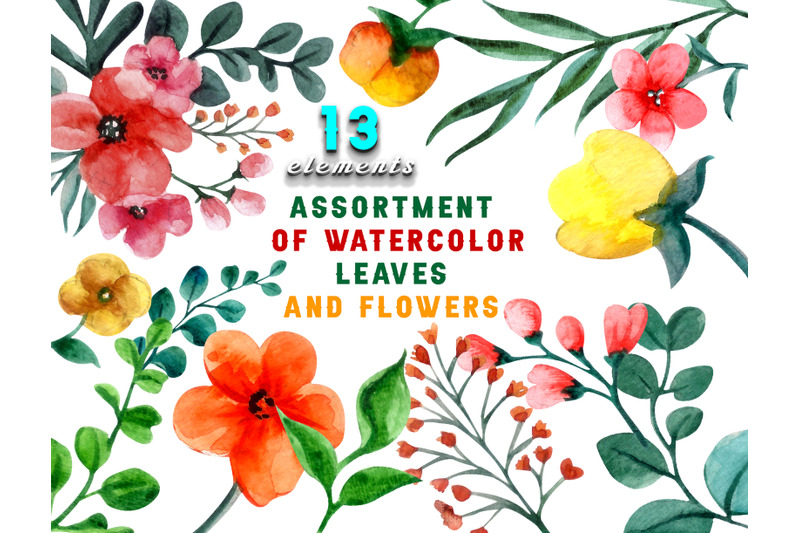 pack-of-watercolor-leaves-and-flowers