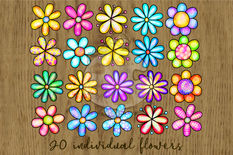 watercolor-doodle-daisy-flower-clipart-individual-elements