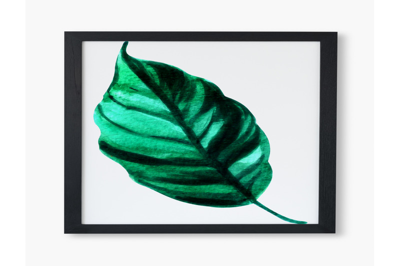 set-of-watercolor-green-tropical-leaves