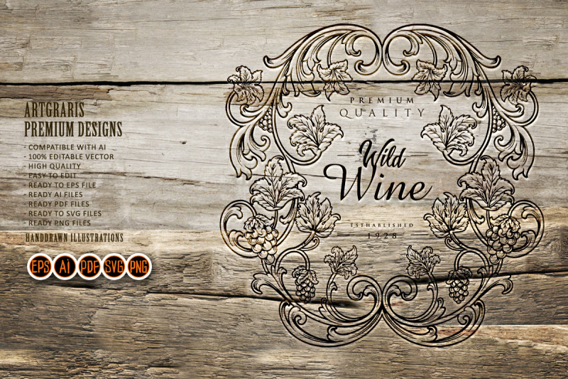 elegant-label-floral-wine-vintage-monochrome-svg