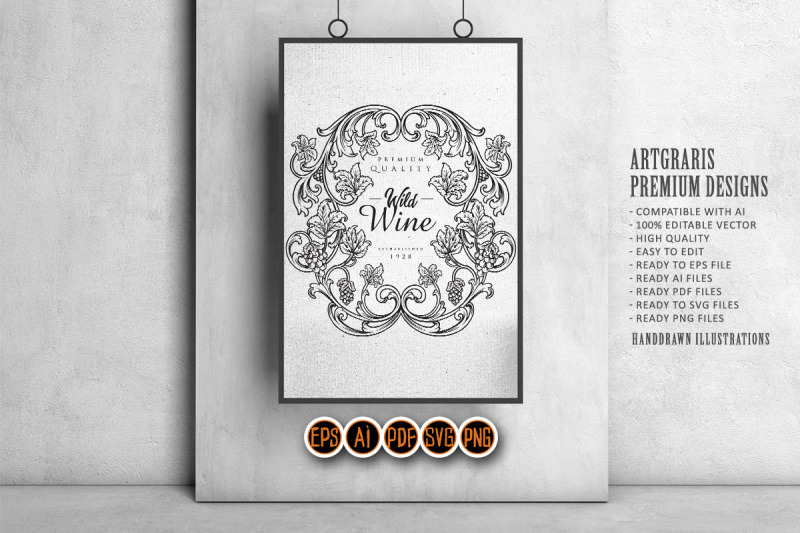 elegant-label-floral-wine-vintage-monochrome-svg