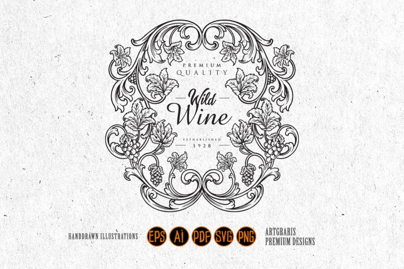 elegant-label-floral-wine-vintage-monochrome-svg