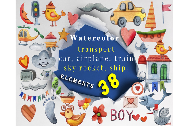 watercolor-colorful-kids-set-with-transport-car-airplane-train-shi