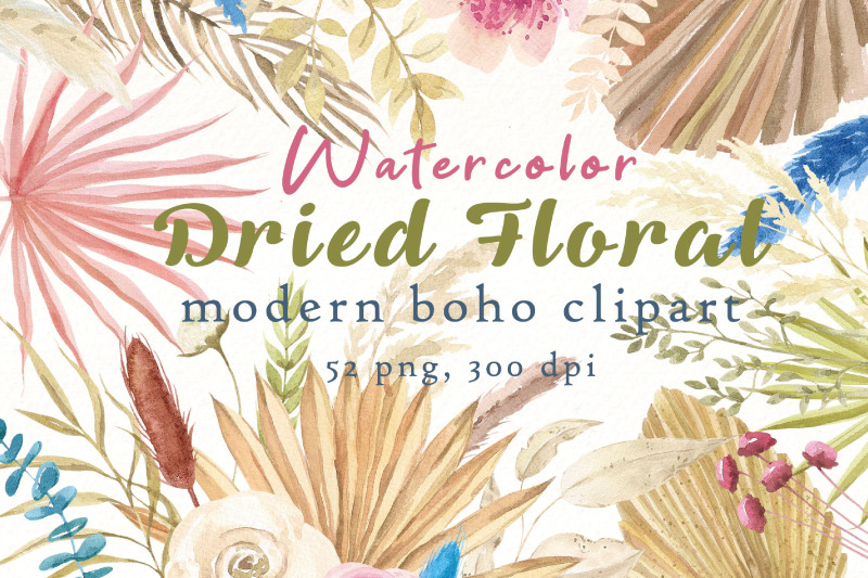 boho-floral-clipart-dried-floral-clip-art-watercolor-wildflower