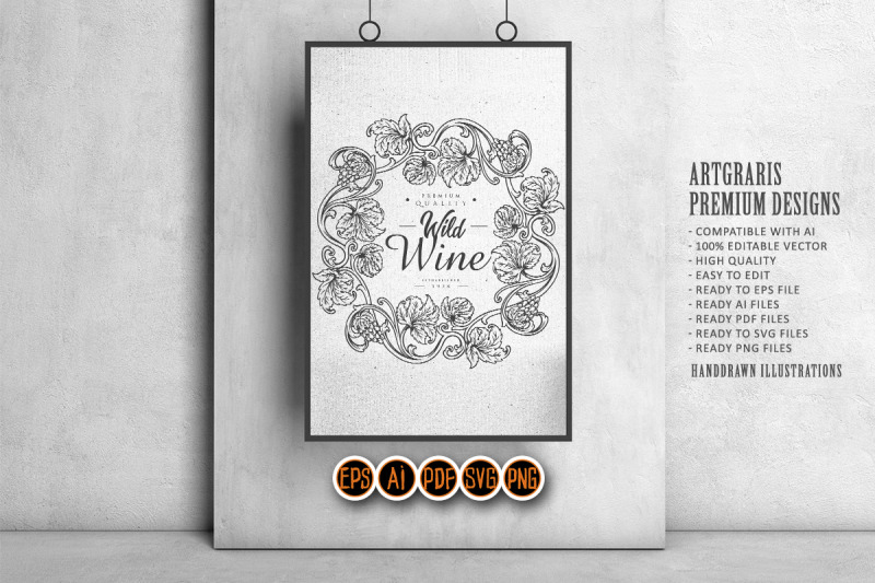 luxury-vintage-wine-floral-label-monochrome-svg