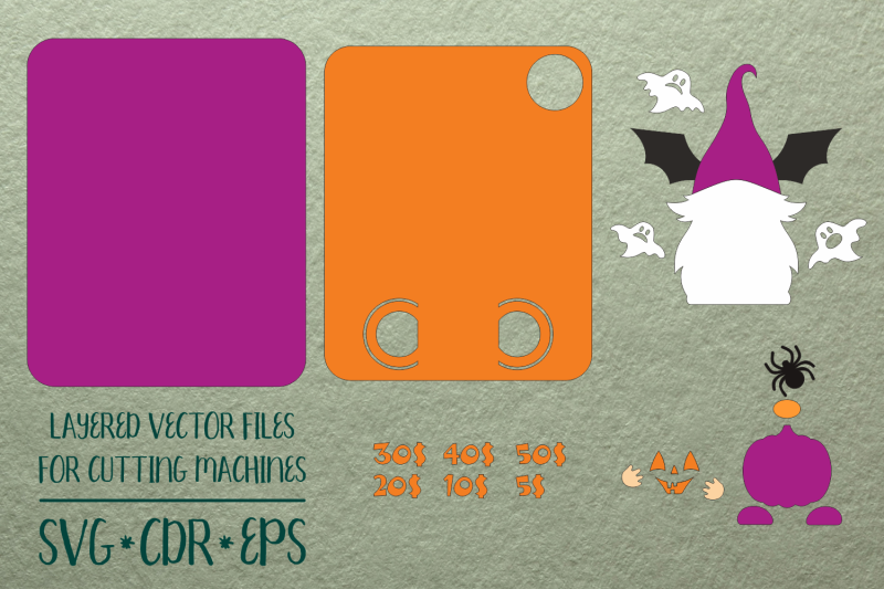 gnome-and-spider-halloween-card-money-holder-template