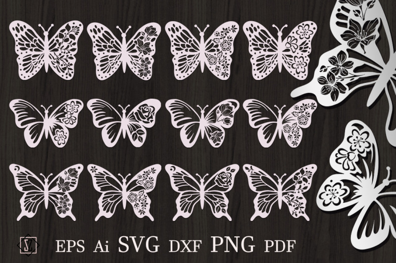 set-of-butterflies-with-flowers-paper-cut-sublimation-svg
