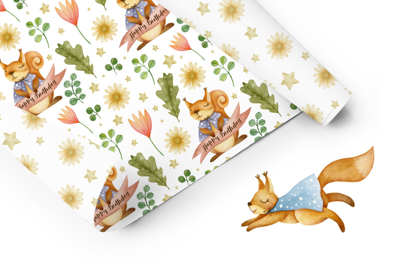 watercolor-squirrel-seamless-patterns