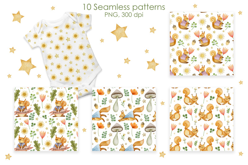 watercolor-squirrel-seamless-patterns
