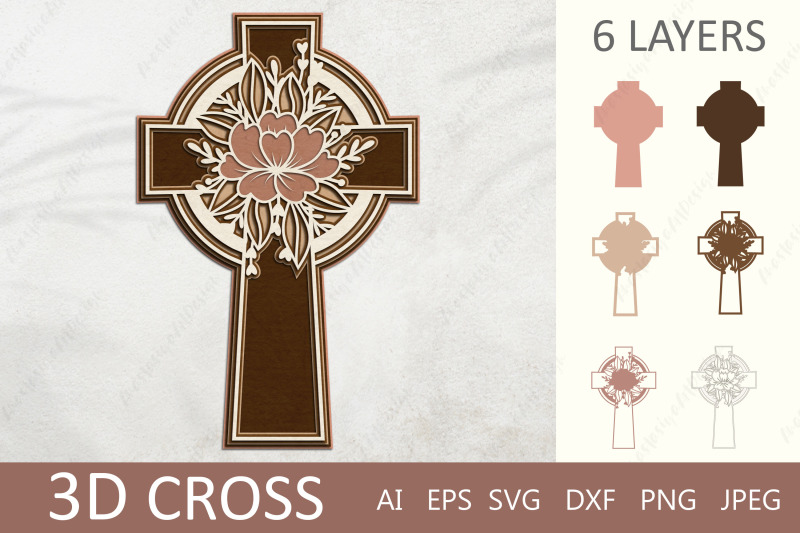 3d-layered-celtic-cross-with-flowers-cross-paper-cut-svg