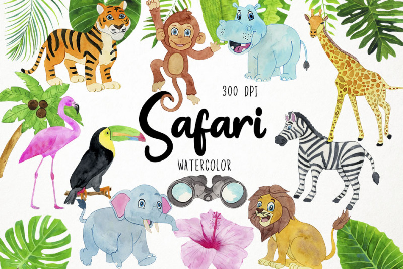 watercolor-safari-clipart-jungle-clipart-safari-animals-clipart