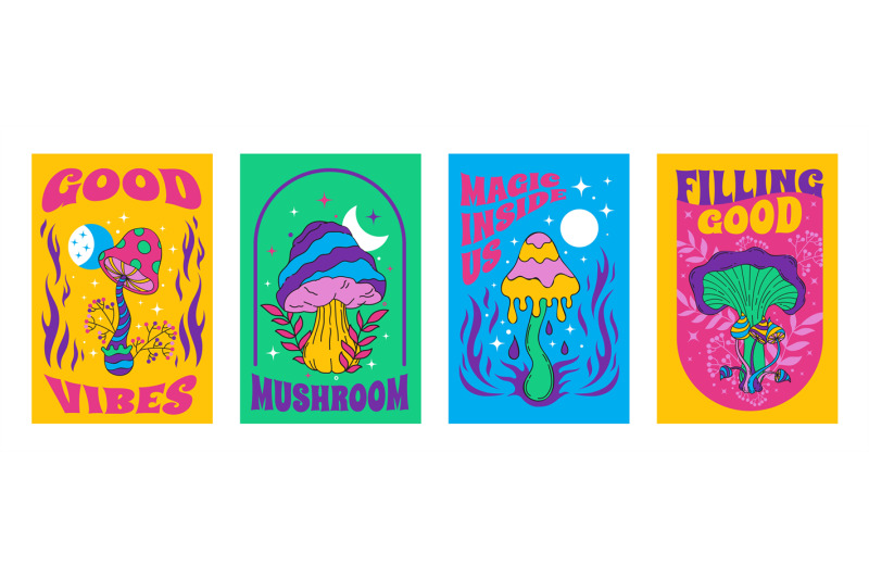 hippie-mushroom-posters-psychedelic-acid-trip-groovy-print-with-color