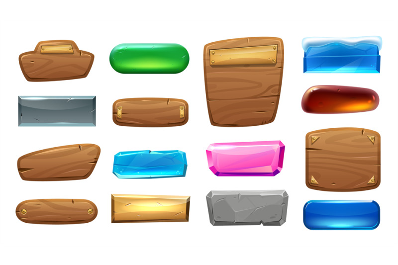 cartoon-game-button-wooden-frozen-glass-and-metal-interface-menu-fram