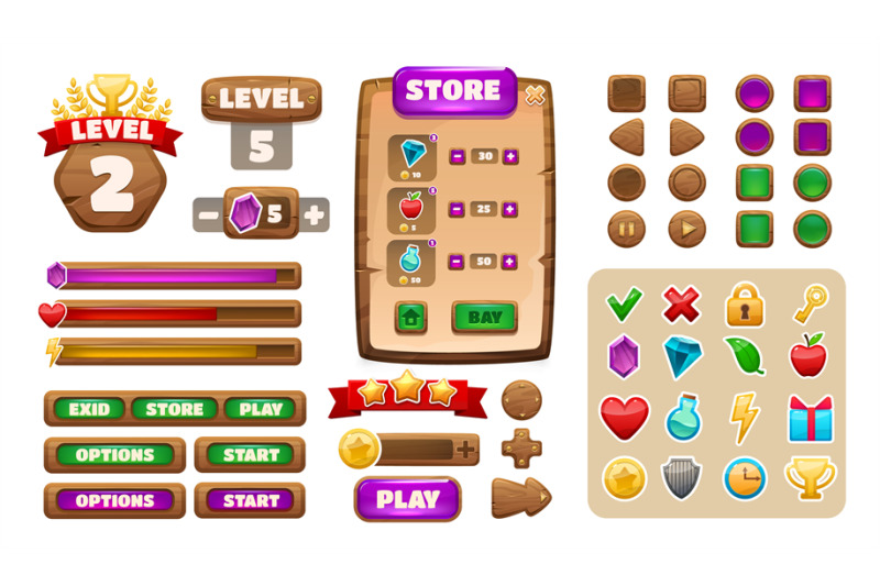 game-ui-asset-cartoon-wooden-menu-interface-elements-buttons-icons-p