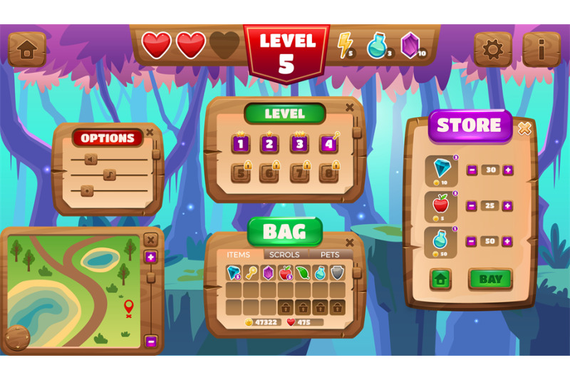 cartoon-game-menu-screen-puzzle-game-background-with-interface-elemen